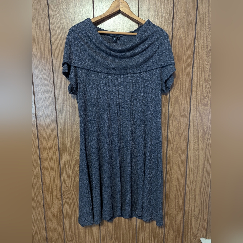 New Torrid Size 1 Women's Sweater Dress Dark Gray Cowl Neck NWT Casual Stretch
